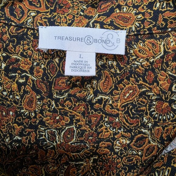 Treasure & Bond Brown Paisley Puff Sleeve Blouse L – NWT 100% Cotton - Picture 2 of 10
